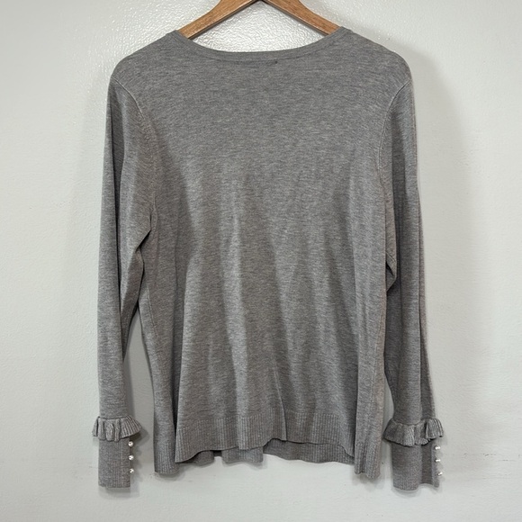 Christopher & Banks Gray Women's Cardigan W/ Ruffle and Pearl Sleeves Size L - Picture 5 of 5